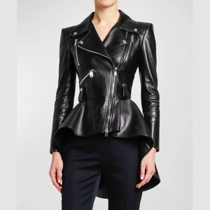 Alexander McQueen Leather Peplum Biker Jacket